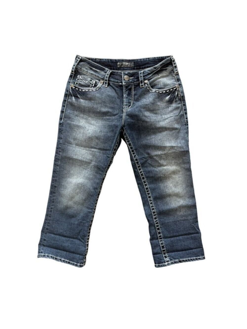 SILVER JEANS CO Suki Capri Jeans Size W30 Low Rise Flap Pocket Stretch Denim ✨